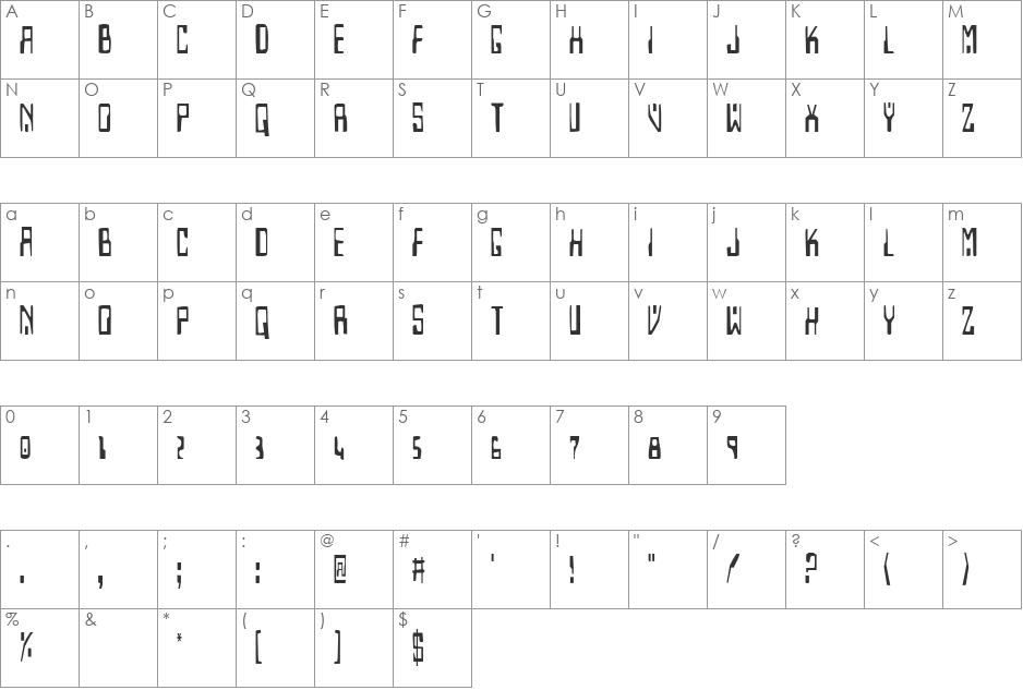 Homemade Robot Condensed font character map preview