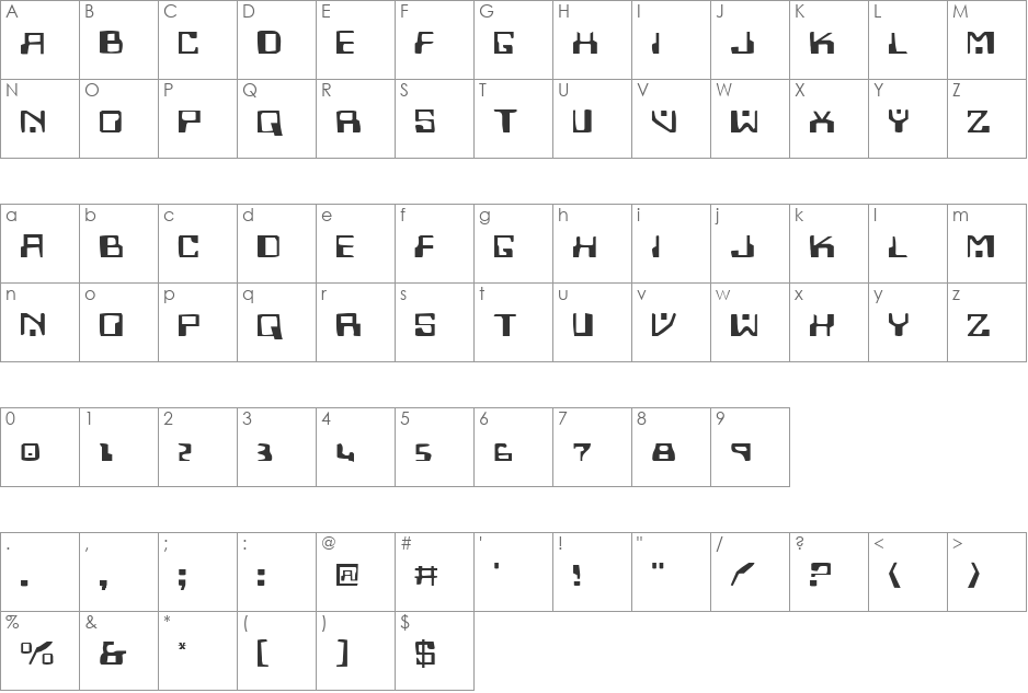 Homemade Robot Expanded font character map preview