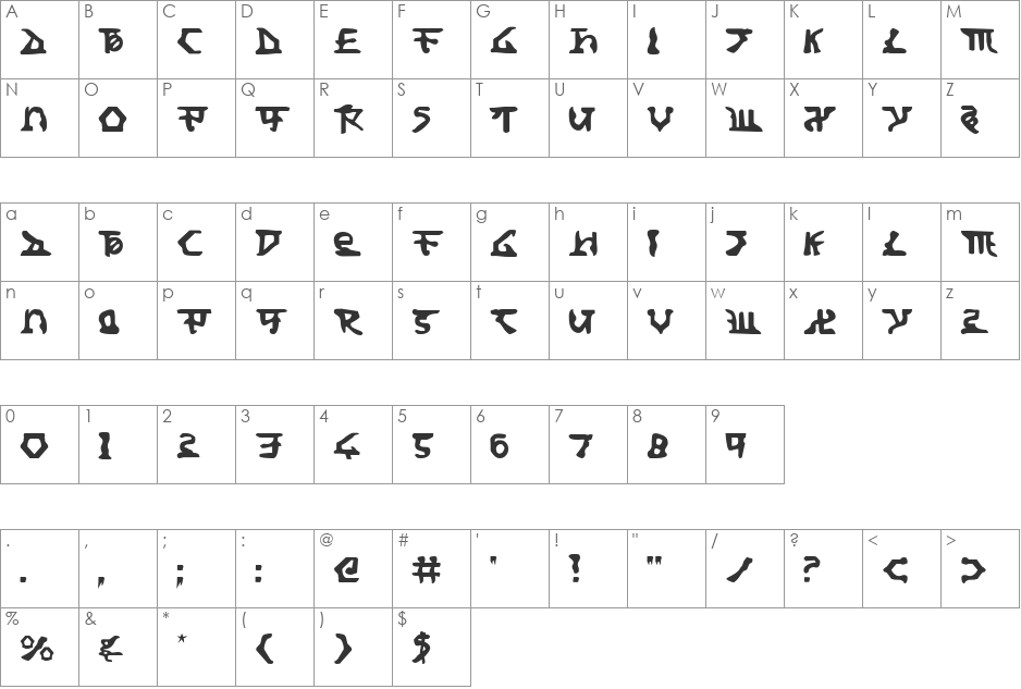 Homeworld Translator font character map preview