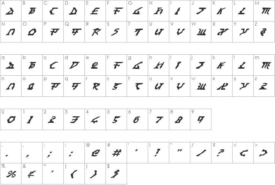 Homeworld Translator Italic font character map preview