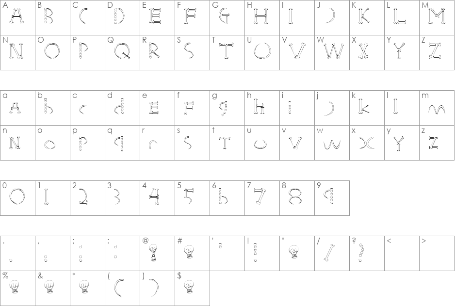 HoneBone-Hakkotsu font character map preview