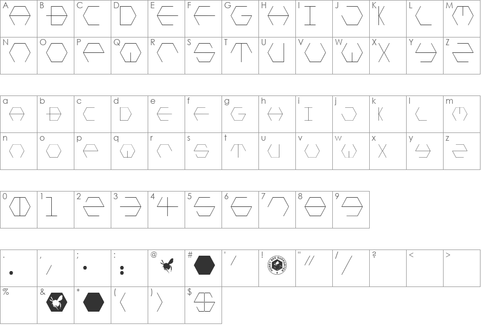 HONEYCOMBED font character map preview