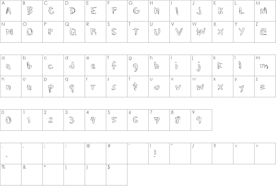 Honeytone font character map preview