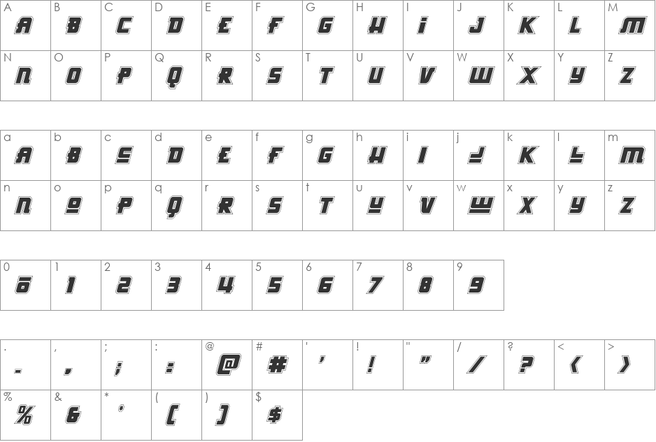 Hong Kong Hustle Academy Italic font character map preview