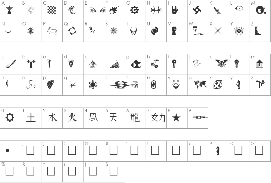 Hong's 2 Dings font character map preview