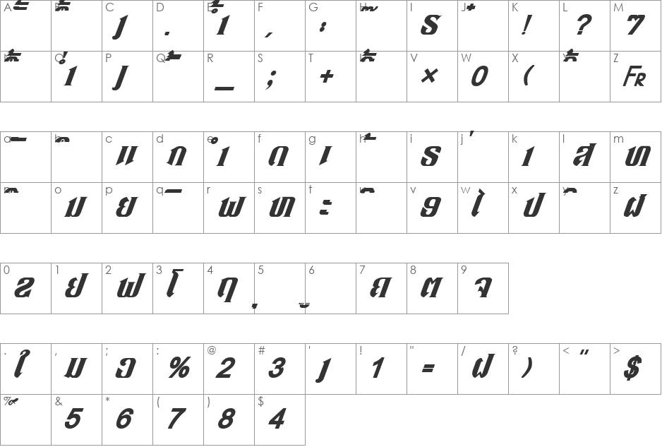 HONGKAD14 font character map preview