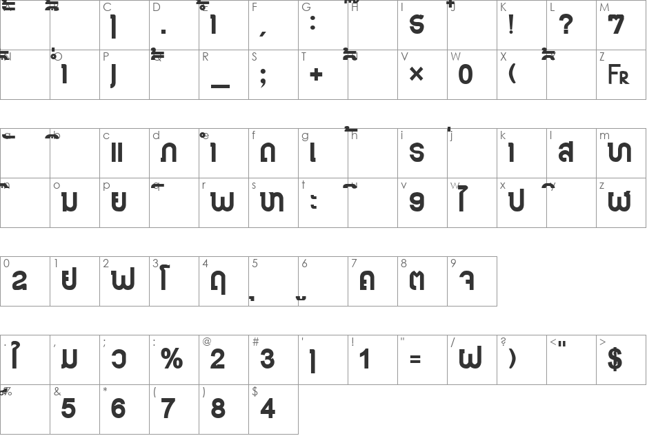 HONGKAD9 font character map preview
