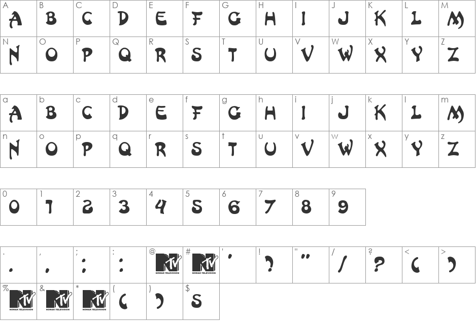 HongKong font character map preview