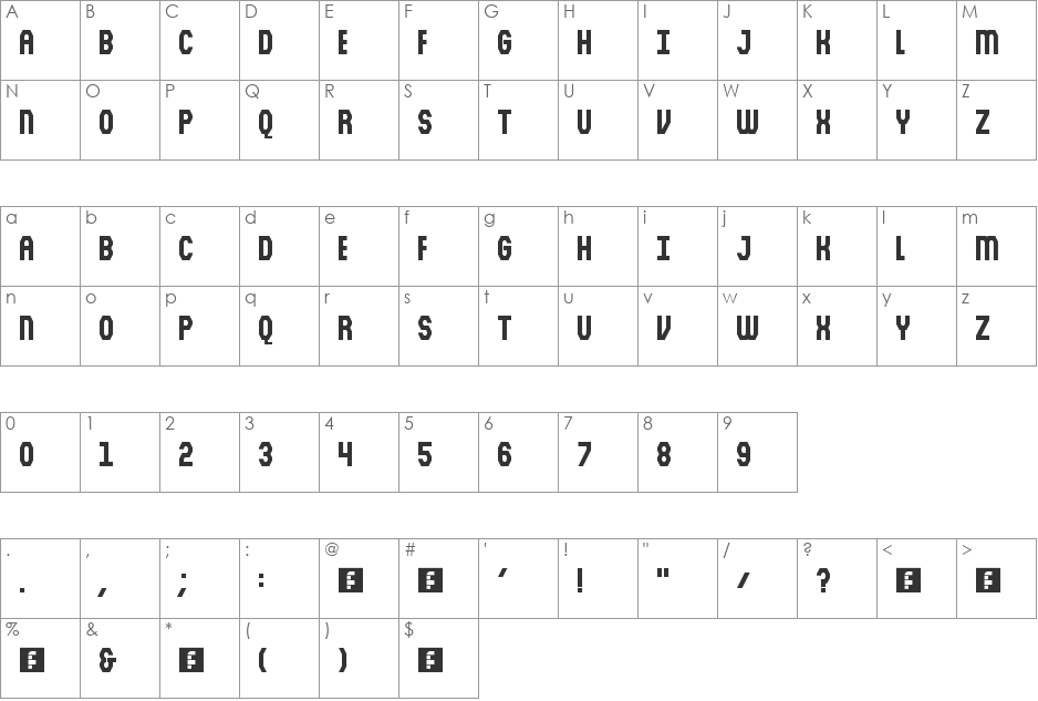 Hook Gothic font character map preview