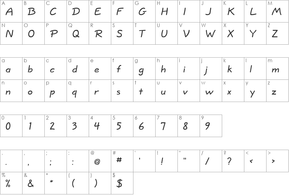 Hopalong font character map preview