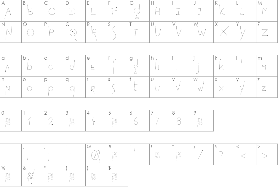 HopefulGrasshopper font character map preview