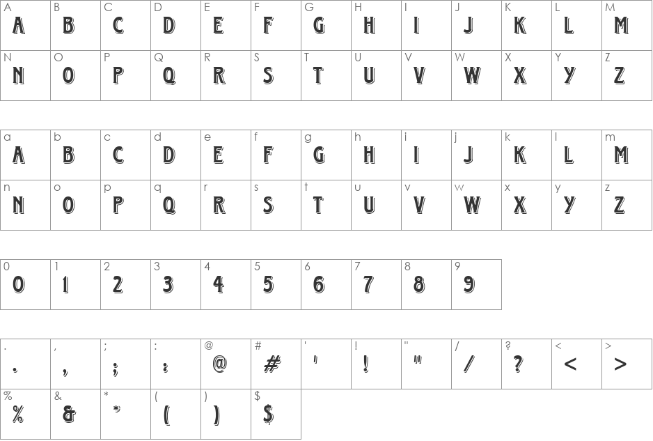 HorndonD font character map preview