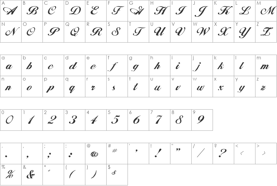 HORNSBY font character map preview