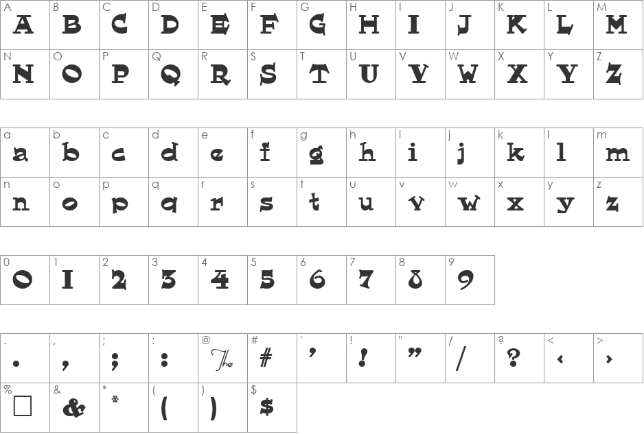 Hornswoggled font character map preview