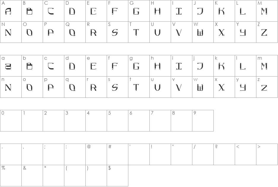 Horrid font character map preview