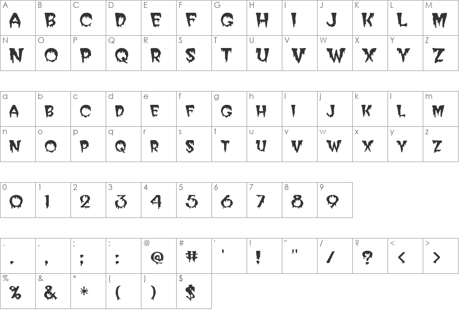 HORROR font character map preview