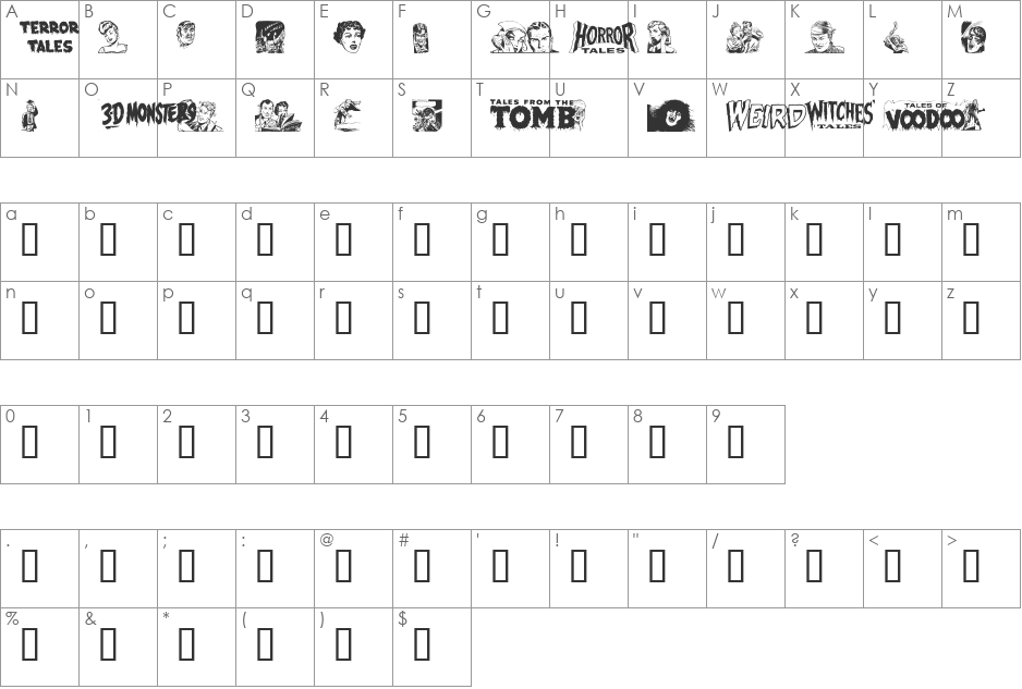 Horror Dingbats II  The Victims font character map preview