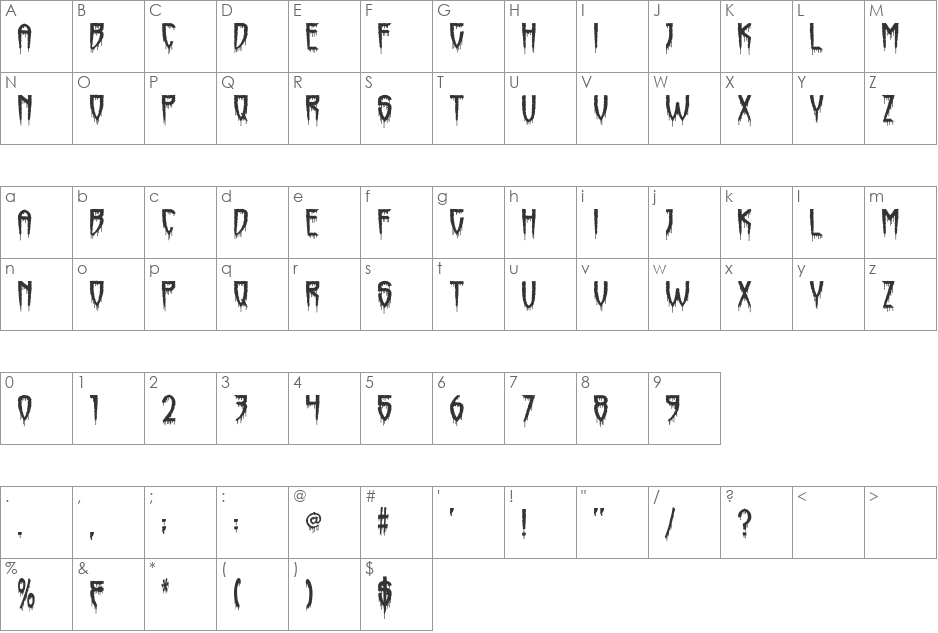 Horrorfind font character map preview