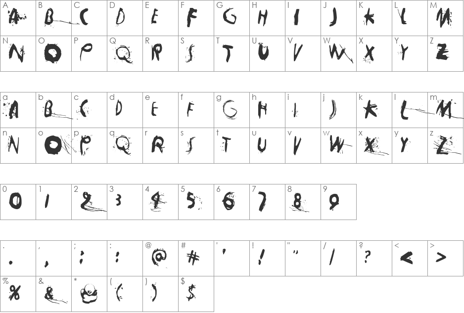 Horros font character map preview