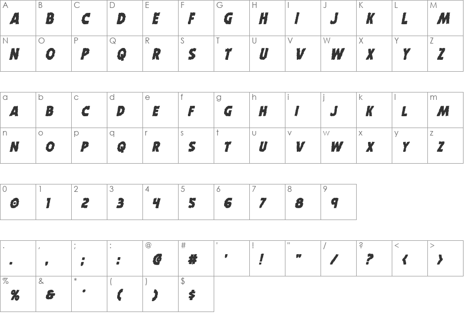 Horroween Bold Italic font character map preview