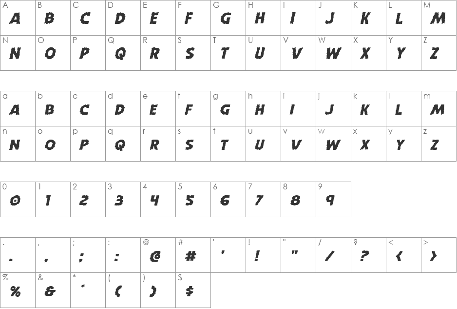 Horroween Expanded Italic font character map preview