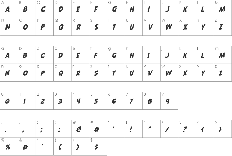 Horroween Rotalic font character map preview