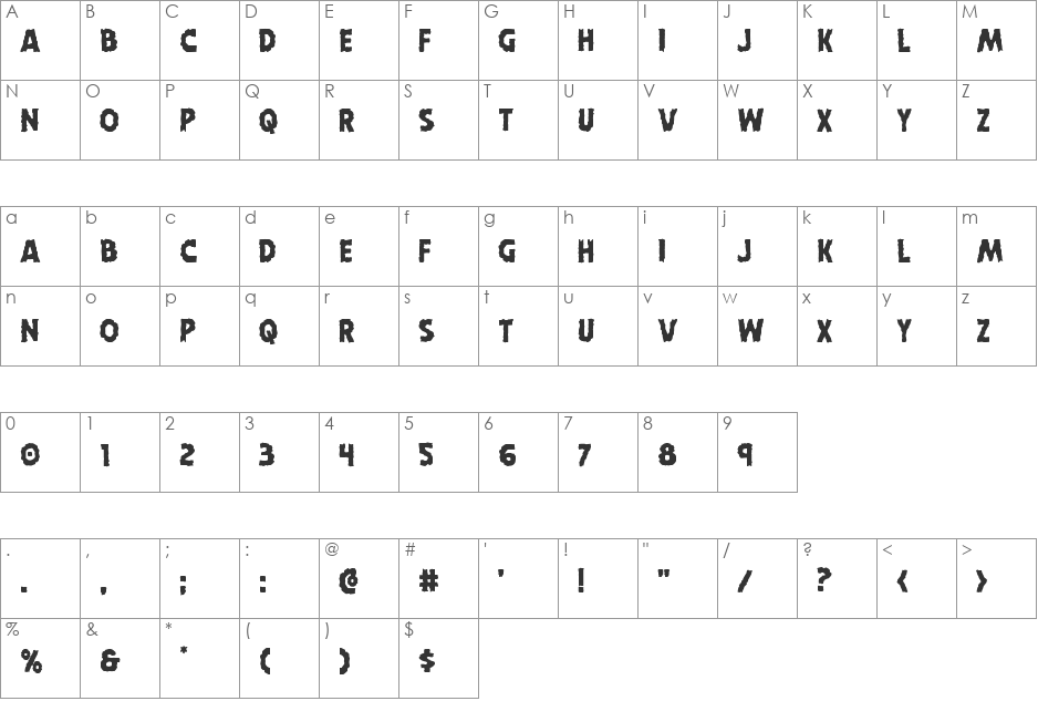 Horroween Staggered font character map preview