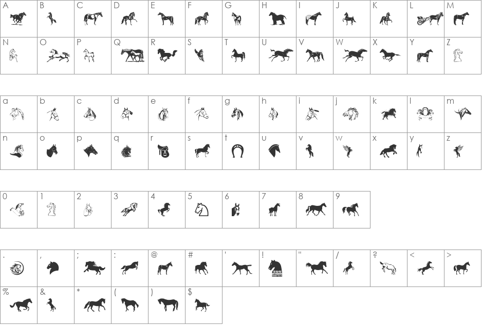 Horse font character map preview