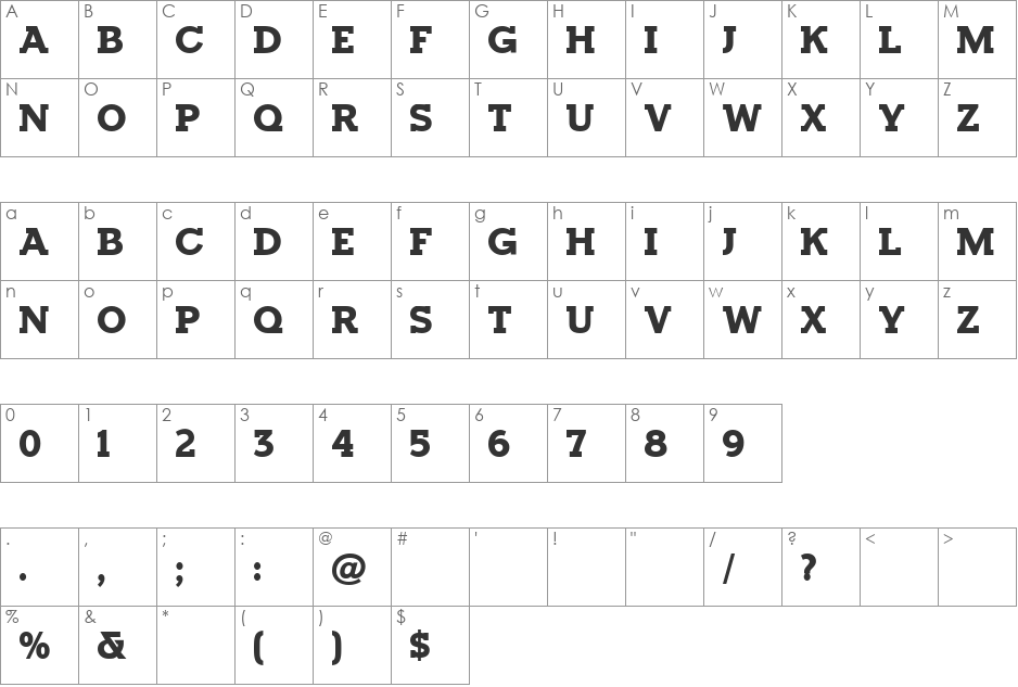 Horseback Slab font character map preview