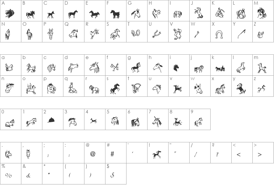 horsedings font character map preview