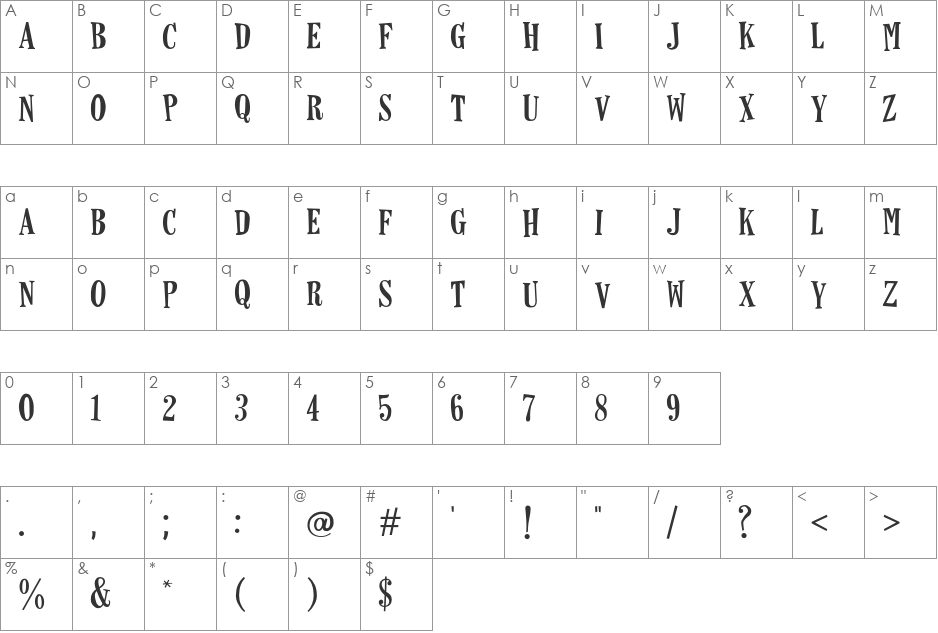 Horseshoes font character map preview