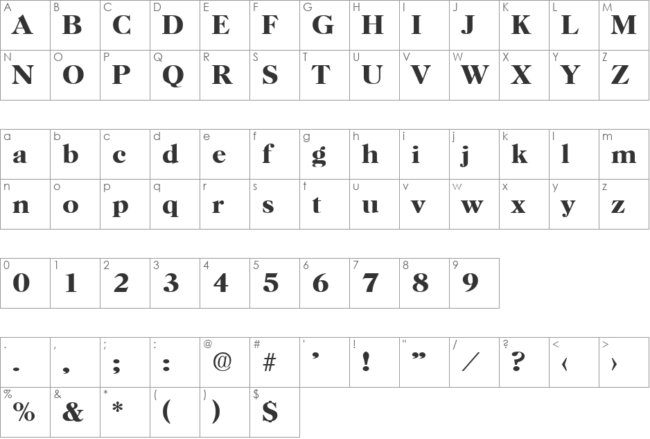 Horsham-DemiBold font character map preview