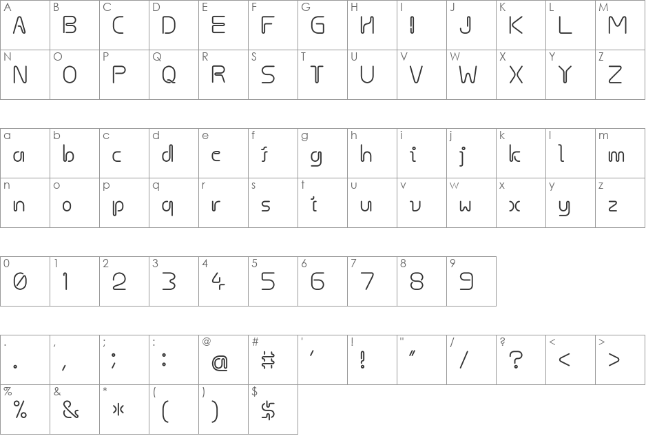 Hosobiki font character map preview