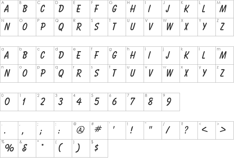 Hot Air font character map preview