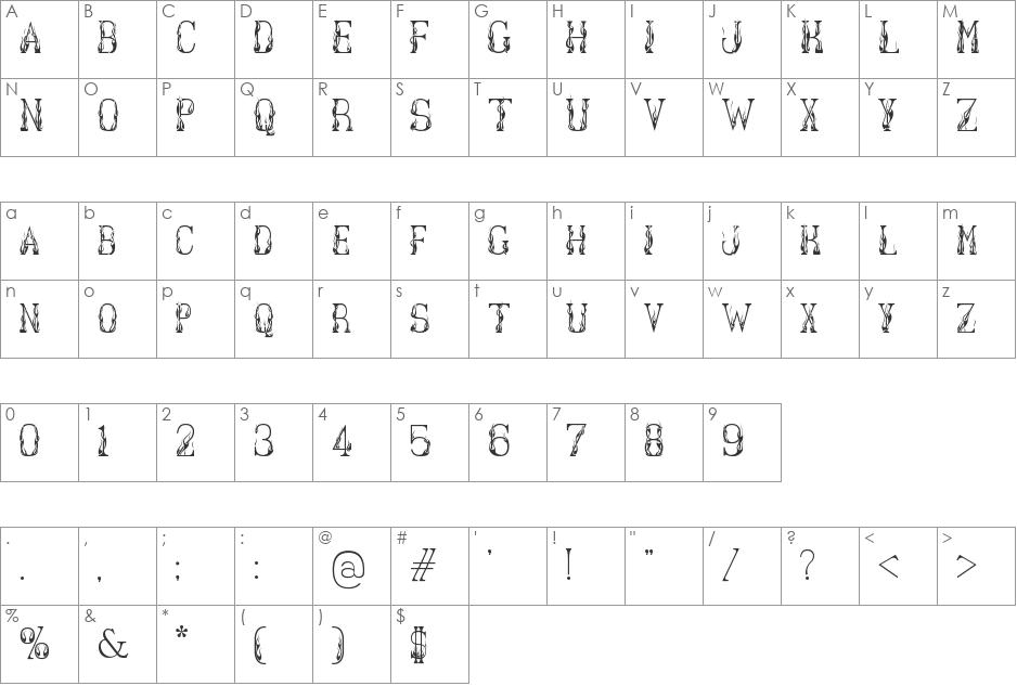 Hot Librarian font character map preview