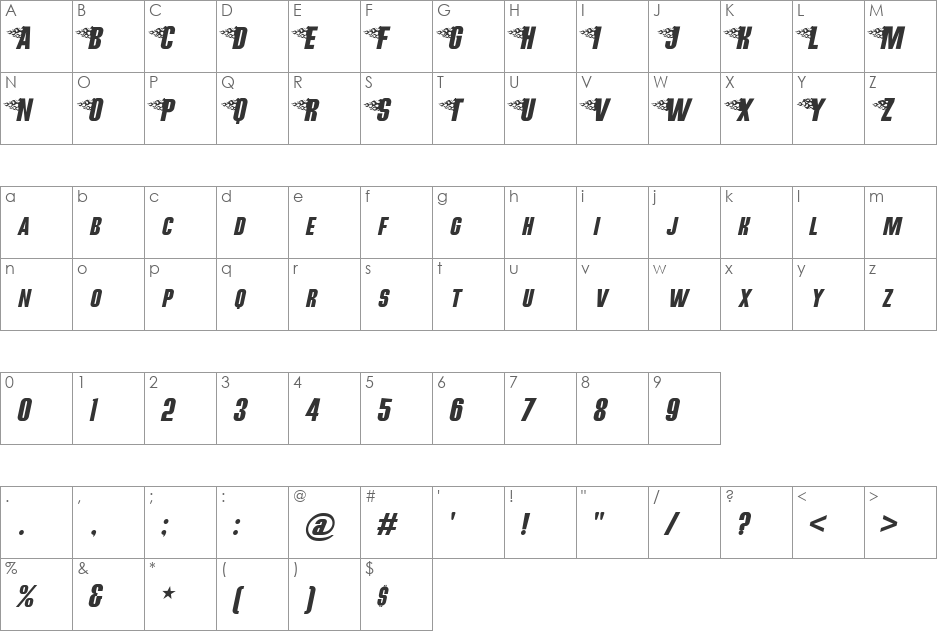 Hot Rod Gang BV font character map preview