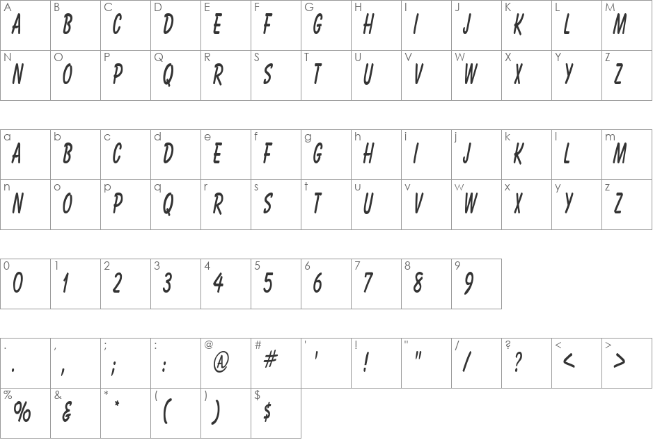 HotAirCondensed font character map preview