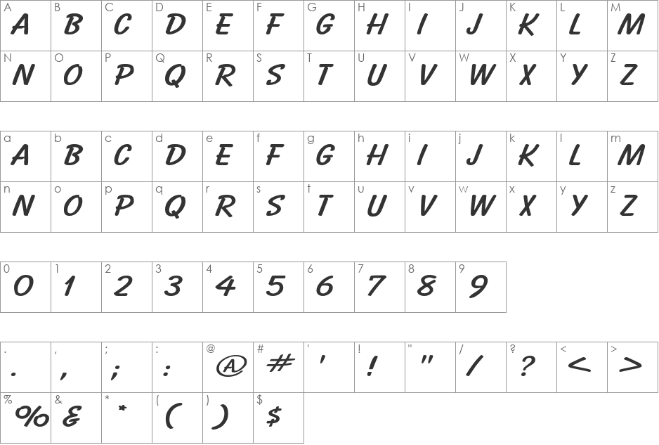 HotAirExtended font character map preview