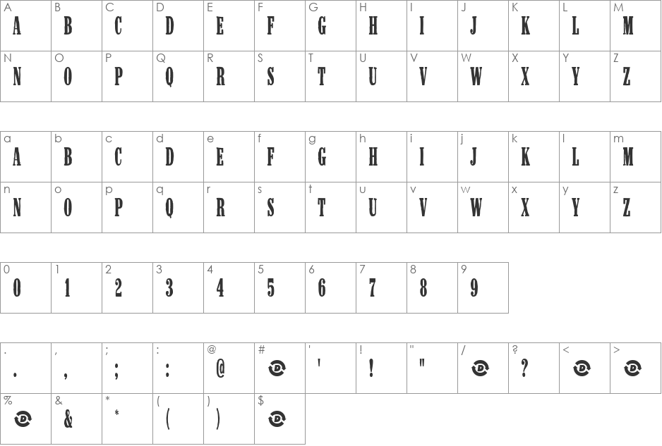 HotBurrito3 font character map preview