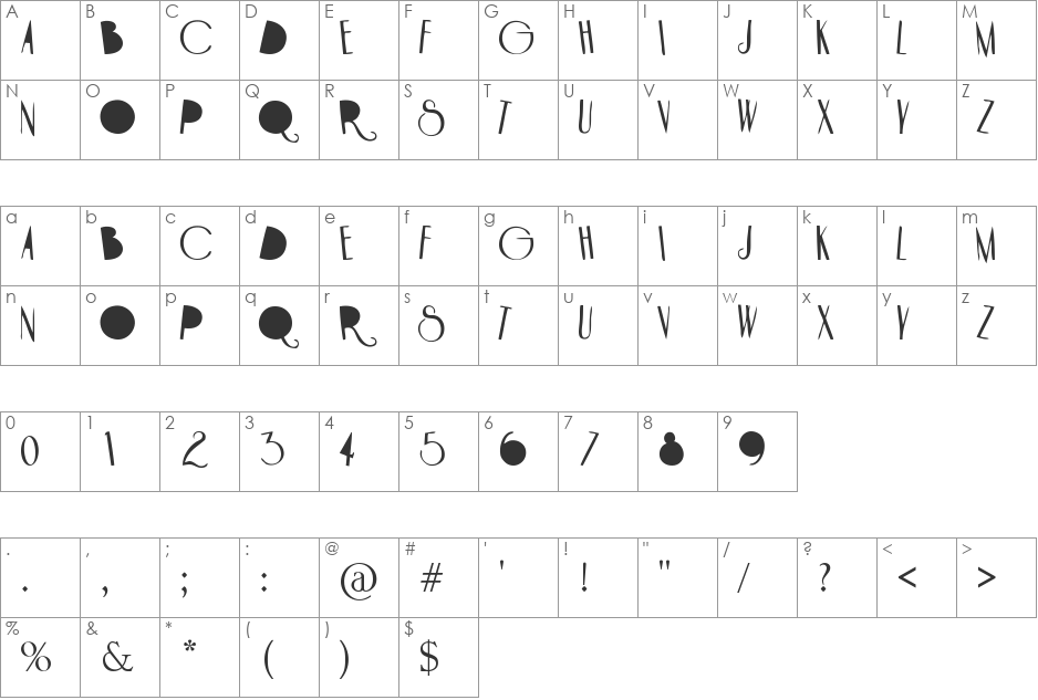 HOTEL PARADISO font character map preview