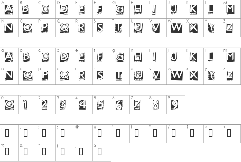 HOTMETAL font character map preview