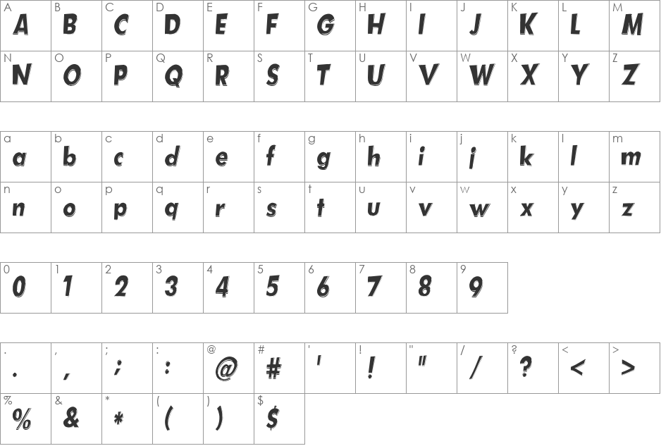 Hotplate (sRB) font character map preview
