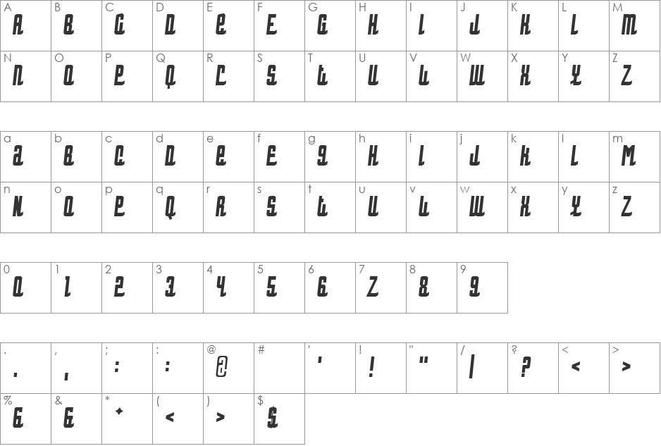 Hotrod font character map preview