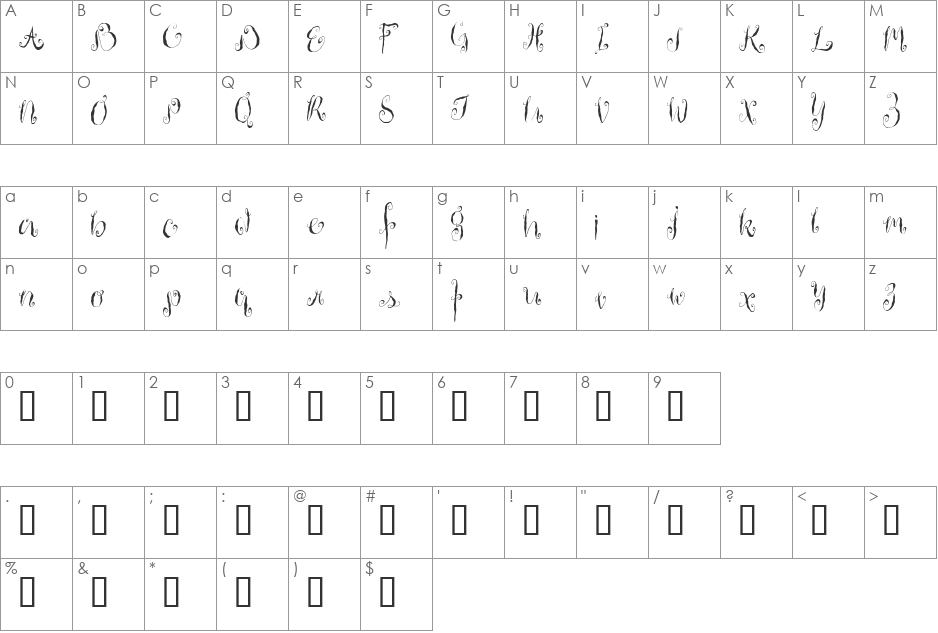 Housemaid font character map preview