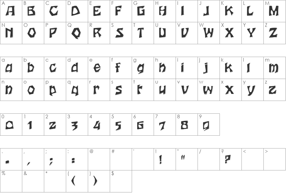 Houtsnee Fineline font character map preview