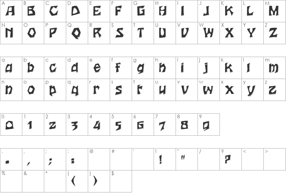 Houtsnee Shadow font character map preview