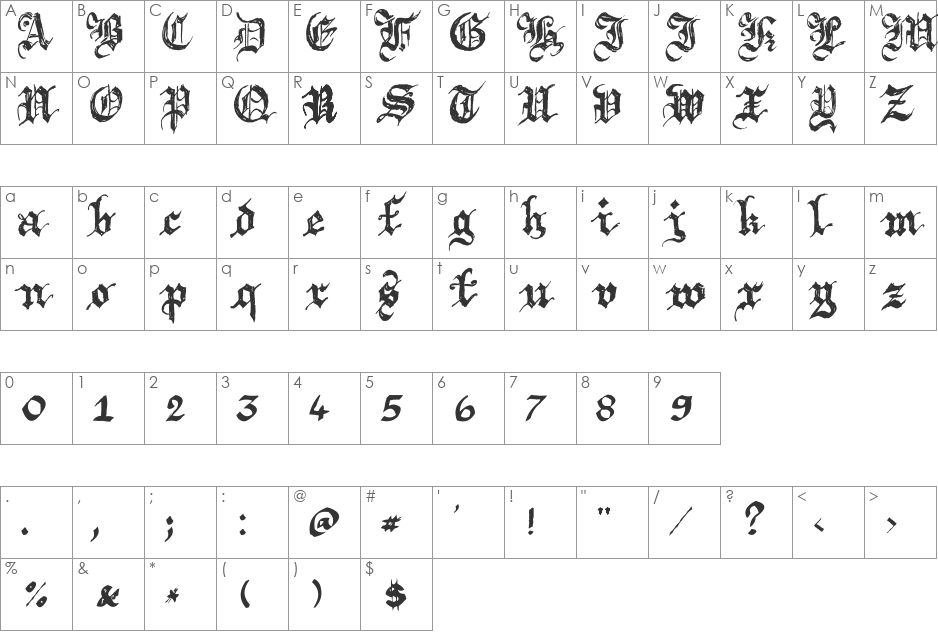 Argor Brujsh Scaqh font character map preview