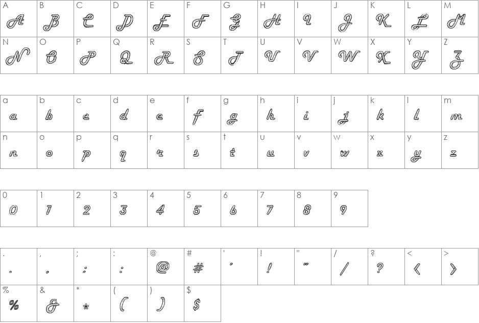 Howdy font character map preview
