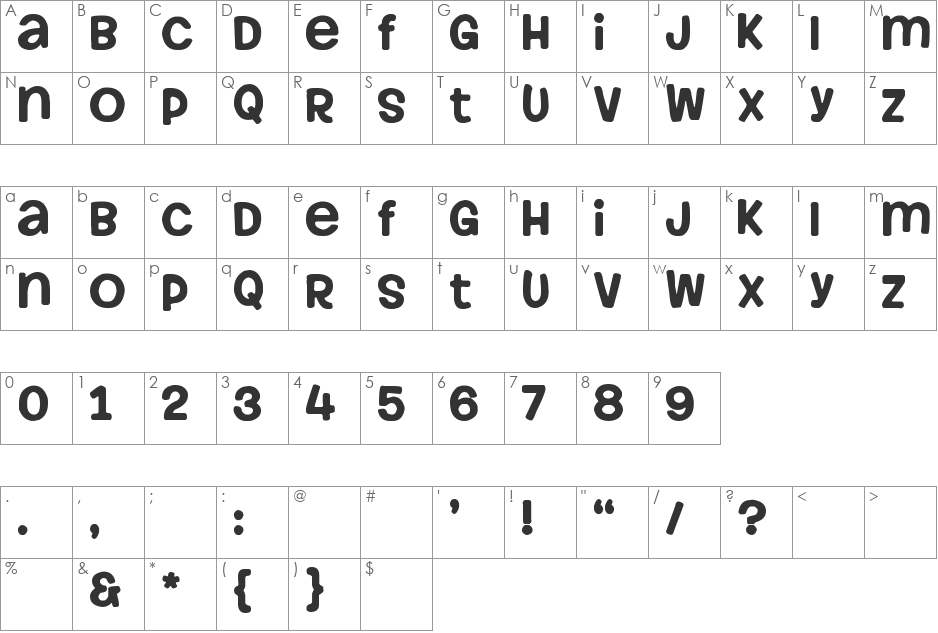 Howser font character map preview