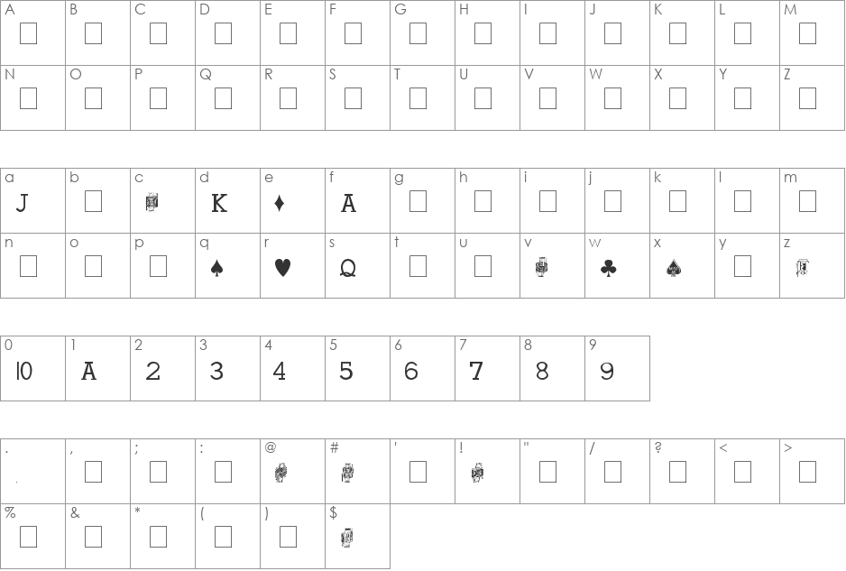 Hoyle Playing Cards font character map preview